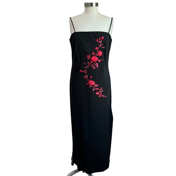 Arianna by Rachel Kaye Y2K Floral Embroidered Black Maxi Gown Size 12 - Picture 1 of 7